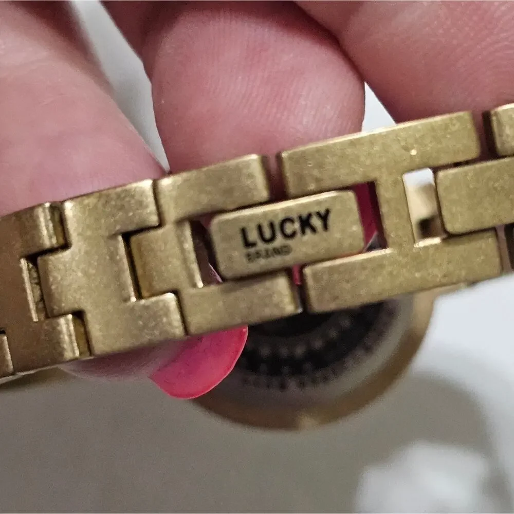 Lucky Brand Womens Boho Peace Sign Watch Brown Leather Gold Tone‎ Vintage